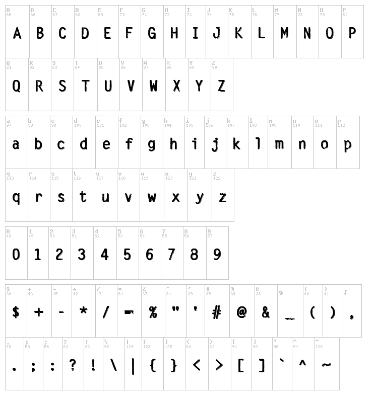 Silvery Tarjey font map